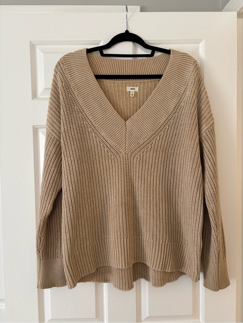 Aerie 100% Cotton Lightweight Chunky Knit V-Neck Pullover Beige - Size M - NWOT